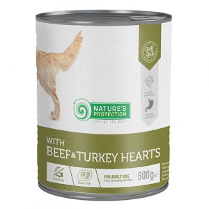Вологий корм для дорослих собак з яловичиною та серцем індички Nature's Protection with Beef & Turkey Hearts 800 g