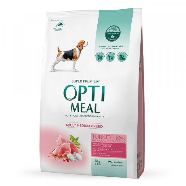Сухий корм Optimeal для дорослих собак середніх порід - індичка 4кг