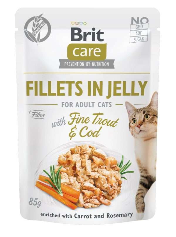 Вологий корм для котів Brit Care Cat pouch тріска та форель в желе, 85 г