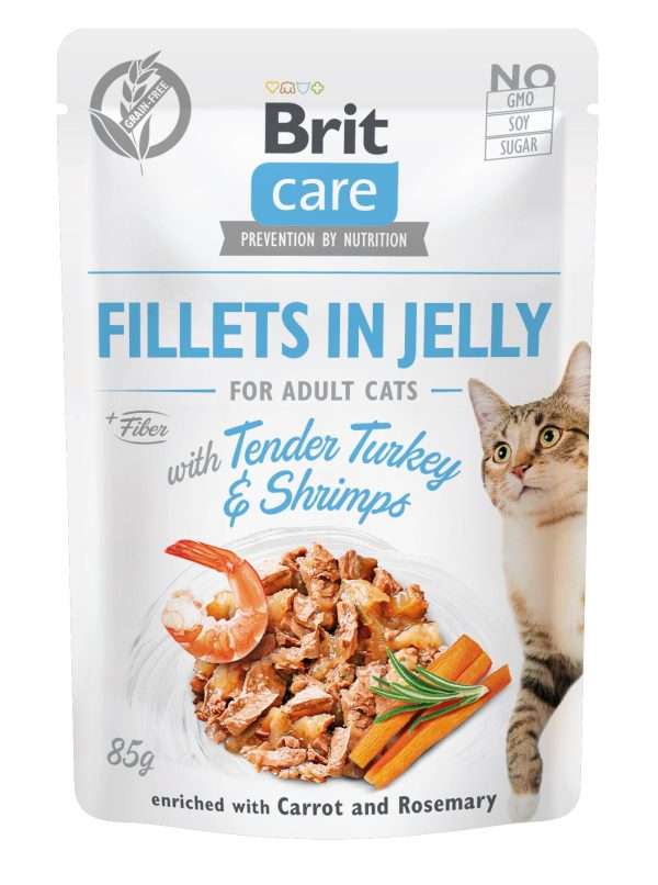 Вологий корм для котів Brit Care Cat pouch ніжна індичка з креветками в желе, 85 г