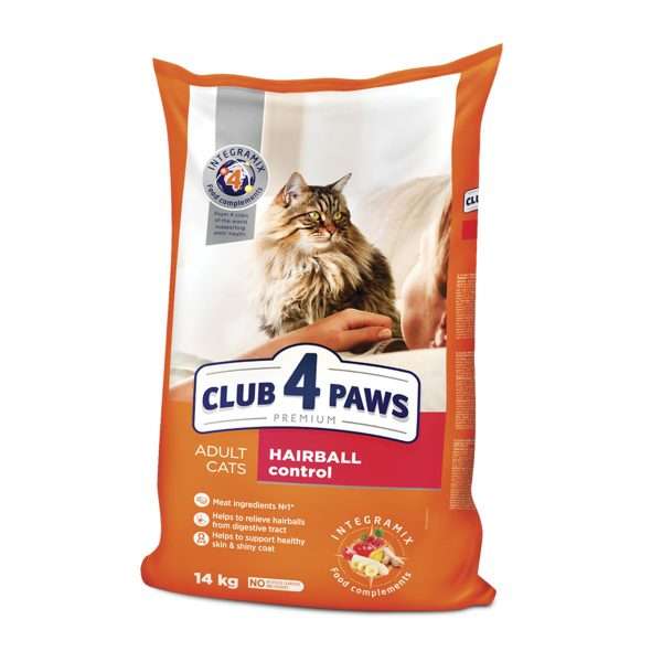 Сухий корм для котів з ефектом виведення шерсті з травного тракту CLUB 4 PAWS Преміум, 14 кг