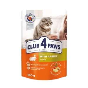 Вологий корм для котів CLUB 4 PAWS Преміум, з кроликом у желе, 100г