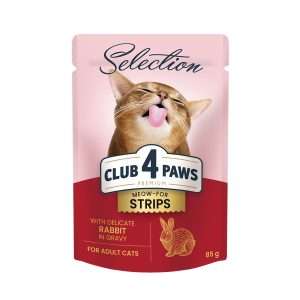Вологий корм для котів CLUB 4 PAWS Преміум, смужки з кроликом в соусі, 85г