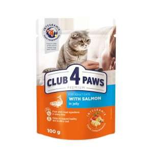 Вологий корм для котів CLUB 4 PAWS Преміум, з лососем у желе, 100г