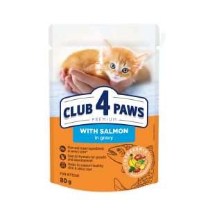 Вологий корм для кошенят CLUB 4 PAWS Преміум, з лососем в соусі, 80г