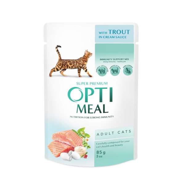 Консервований корм для котів OPTIMEAL, з фореллю в кремовому соусі, 85г