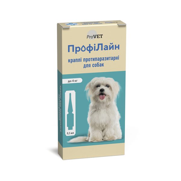 Краплі від бліх та кліщів ПрофіЛайн для собак вагою до 4 кг 4 піпетки по 0,5 мл