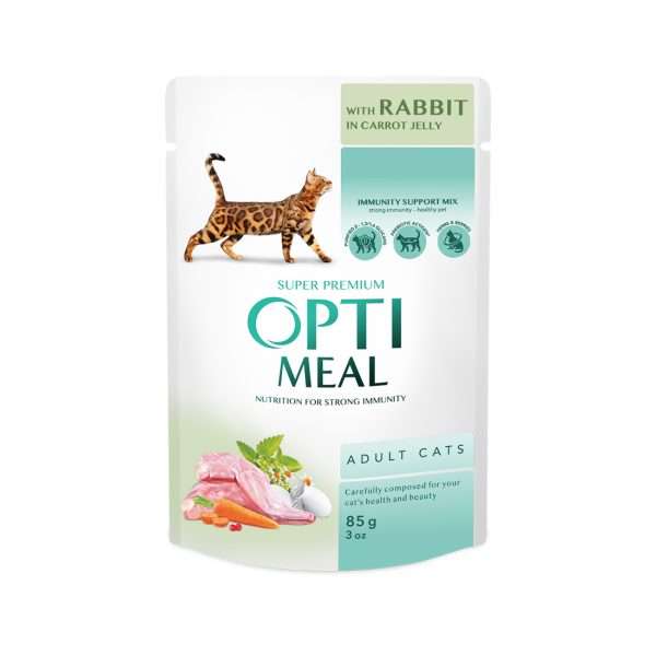 Консервований корм для котів OPTIMEAL, з кроликом у морквяному желе, 85г