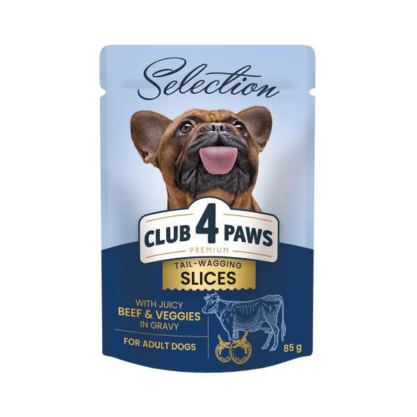 Вологий корм для собак CLUB 4 PAWS Преміум Плюс Селекшн, шматочки з яловичиною та овочами в соусі