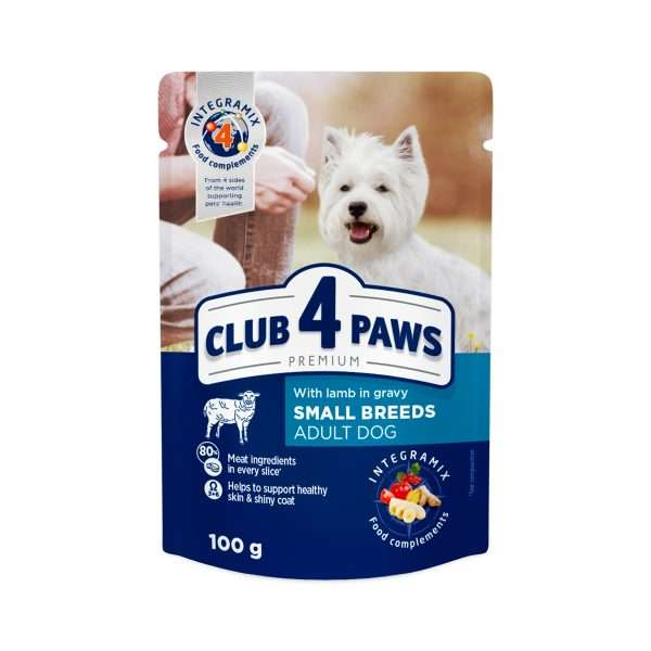 Вологий корм для собак малих порід CLUB 4 PAWS Преміум, з ягням в соусі