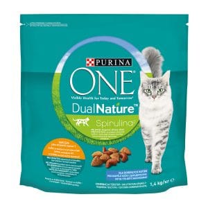 Сухий корм PURINA ONE Adult Dual Nature Spirulina для дорослих котів з куркою 1.4 кг