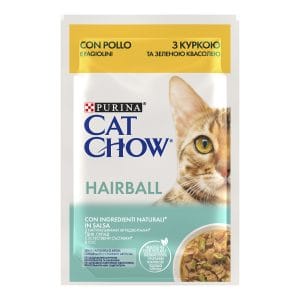Вологий корм CAT CHOW Hairball для дорослих котів для зменшення утворення кульок шерсті у травному тракті з куркою та зеленою квасолею 85 г