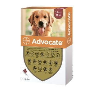 Краплі протипаразитні Elanco Адвокат для собак, від 10 до 25 кг, 3 піпетки