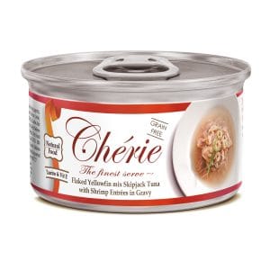 Вологий корм для котів Cherie Signature Gravy: ніжні шматочки жовтоперого тунця та креветок в соусі, 80г
