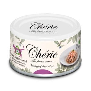 Вологий корм для котів Cherie Hairball Control зі шматочками тунця та лосося у соусі, 80г