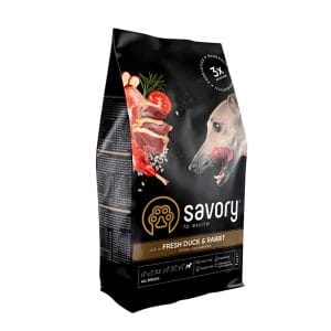 Сухий корм Savory для собак усіх порід зі свіжим м’ясом качки та кроликом, 1 кг