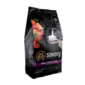 Сухий корм Savory для собак середніх порід зі свіжим м’ясом індички і ягняти, 1 кг