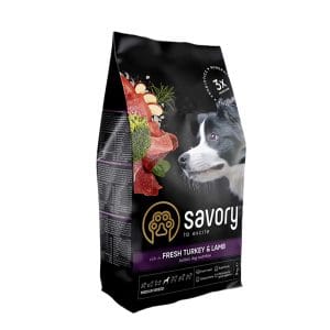 Сухий корм Savory для собак середніх порід зі свіжим м’ясом індички і ягняти, 3 кг