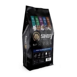 Сухий корм Savory для довгошерстих котів зі свіжим лососем і білою рибою, 8 кг