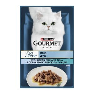 Вологий корм GOURMET Perle Duo для дорослих котів міні філе у підливці з океанічною рибою та тунцем 85 г